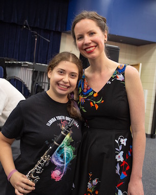 Kate Soper with New College student Rose Schimmel, who leant her clarinet for the performance